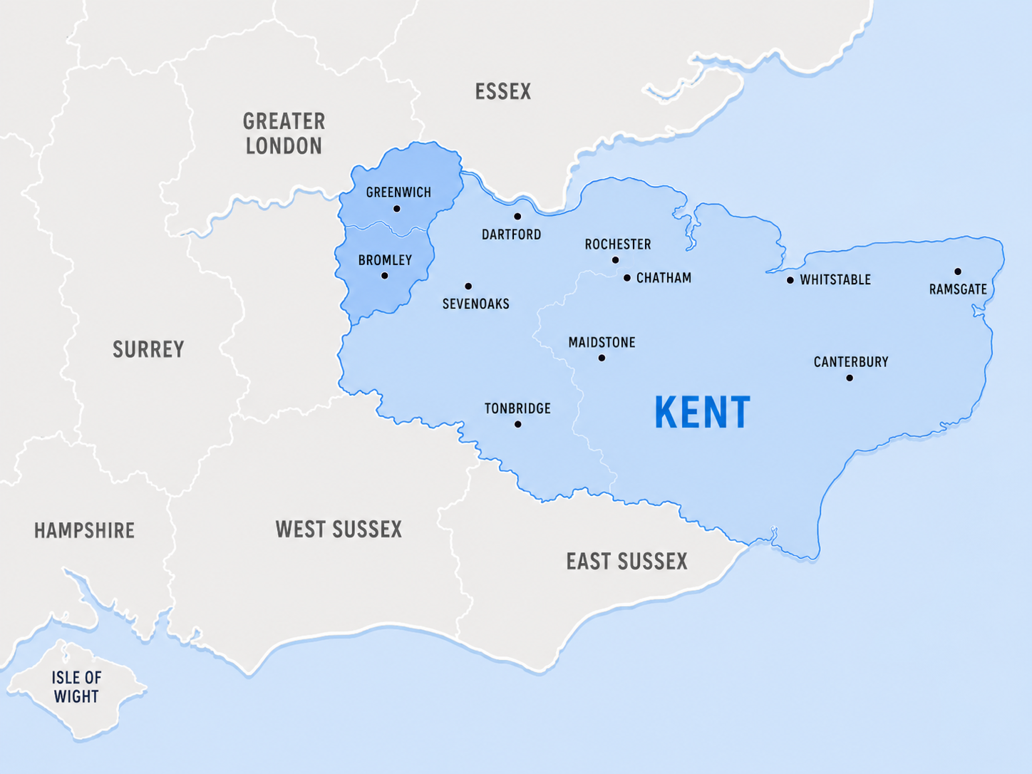 Axton's Staircases coverage map for Kent and the South East